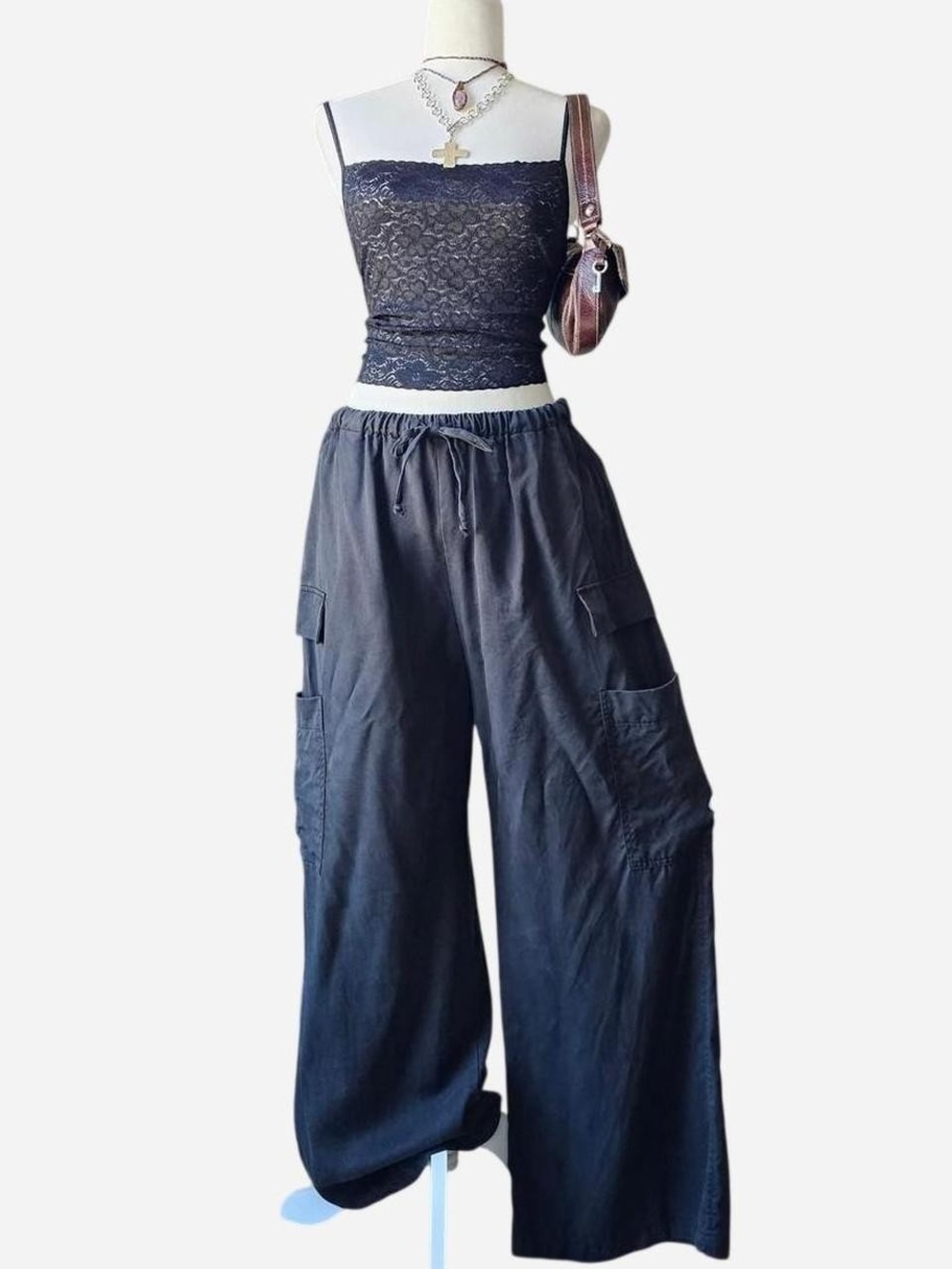 Reformation Black Wide-Leg Cargo Trouser Pants - Small